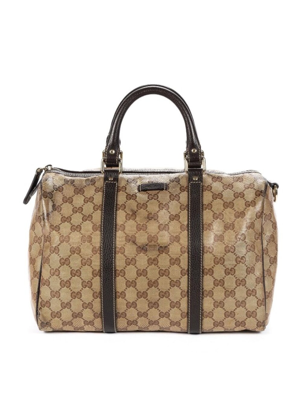 Gucci Crystal Boston Bag Beige Dark Brown Guccissima Leather